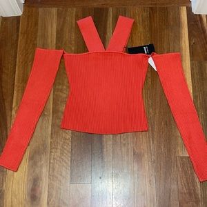 Herve Leger Womens Size Medium long sleeve with cut outs in orange. Retail $195